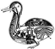 A duck displaying mechanical innards.